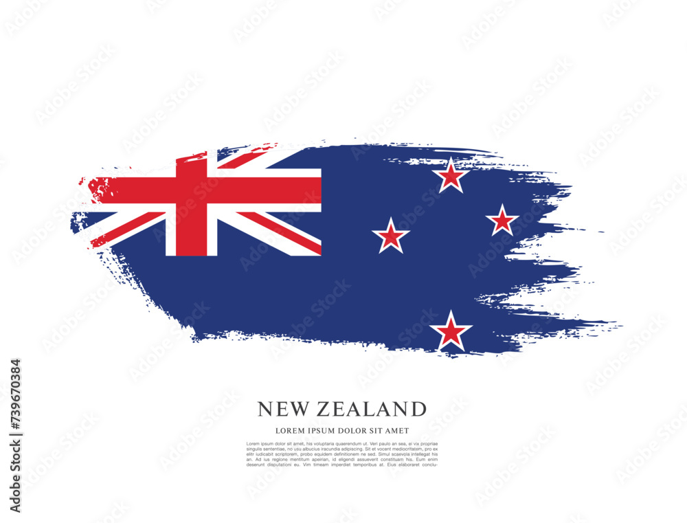 Fototapeta premium Flag of New Zealand, brush stroke background