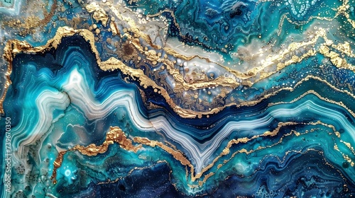 Art&Gold. Painting. Geode artist work of art. Aquamarine luxury art in Eastern style. Beautiful Larimar stone. Acrylic painting- can be used as a trendy background for posters, cards, invitations. © Lucky Ai