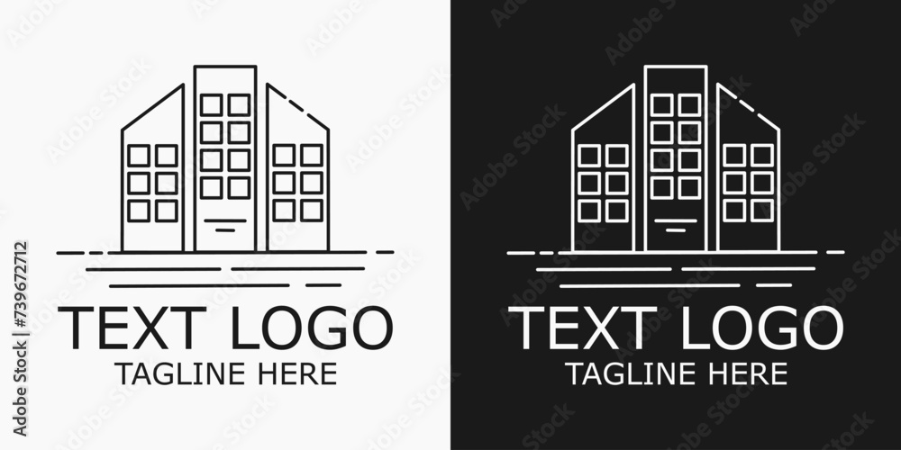 building logo silhouette design with line vector