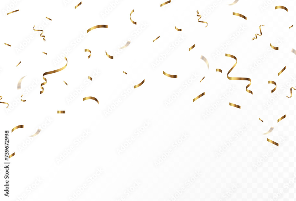 Gold confetti and ribbon streamers falling on a transparent background. Vector,eps10 Gold confetti and ribbon streamers falling on a transparent background. Vector,eps10
