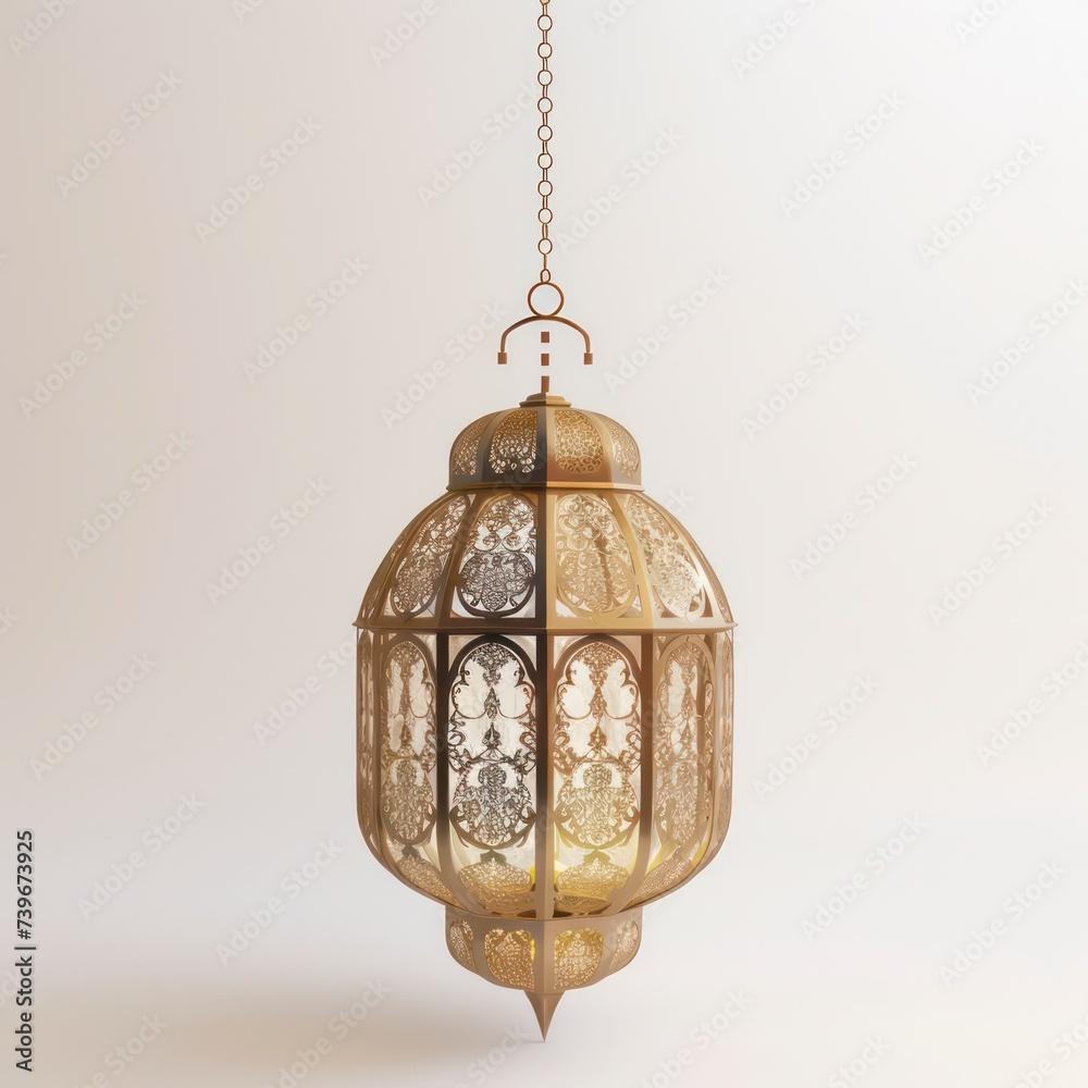 Clean and modern Ramadan Kareem decoration featuring a minimalist Islamic hanging lantern isolated against a white background.