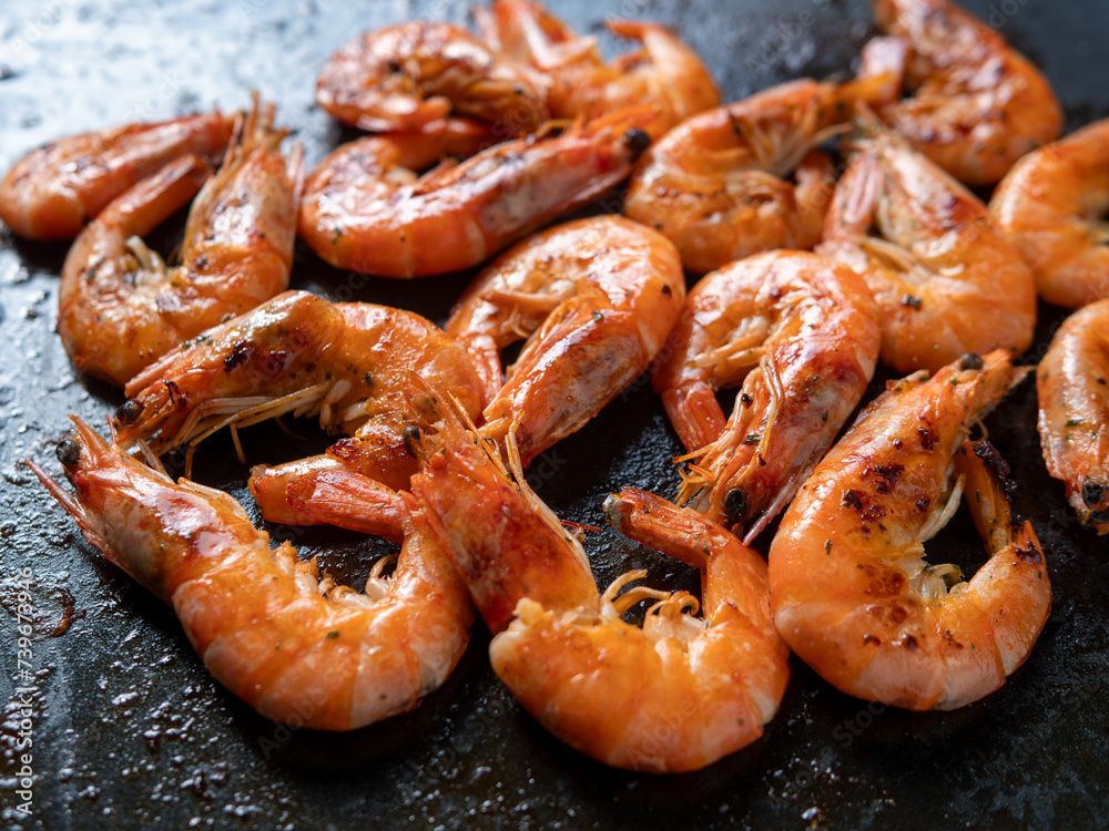 Grilled Shrimp on a Dark Surface Grilled Shrimp on a Dark Surface