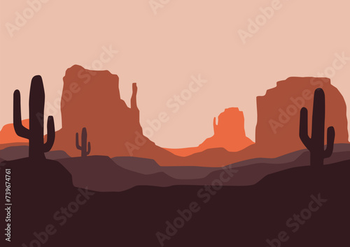 Vector sahara desert landscape. Vector illustration in flat style.
