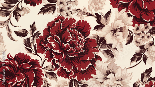 Baroque Bloom: A Floral background Pattern Inspired by the Baroque Era, Radiating in Deep Crimson and Ivory photo