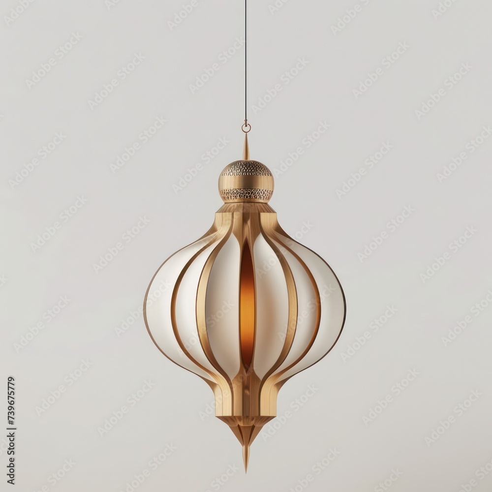 minimalist Islamic hanging lantern isolated on a white background, modern and clean Ramadan Kareem decoration