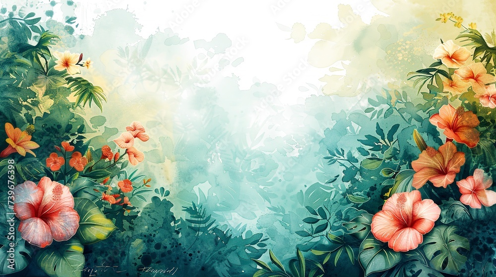 Sunlit Tropical Floral Watercolor Background