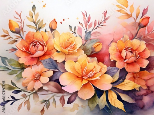 beautiful watercolor style warm color floral background. design for poster, banner, web, social media. ai generative design