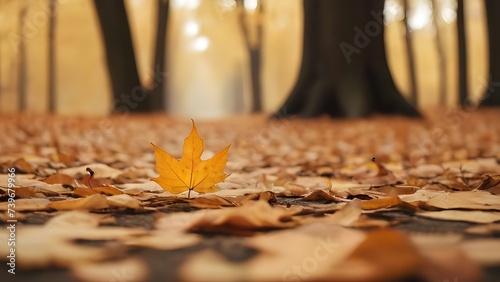 Sunlit Golden Maple Leaf on Autumn Forest Floor