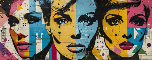 Pop Art murals on city walls showcasing urban renewal through vibrant iconic imagery photo