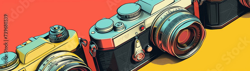 Vintage cameras and photography equipment in Pop Art celebrating the history of imagery photo