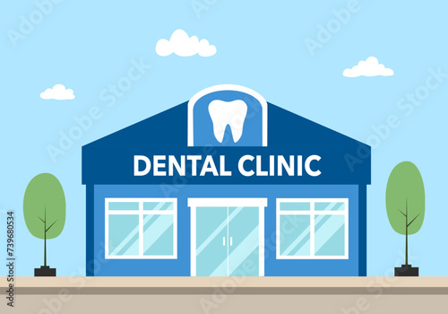 Dental clinic in flat design on blue background. Dentistry dental care.
