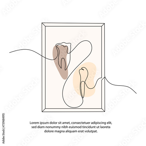 One line artificial dental poster drawing with frame. Abstract minimal continuous line wall decor.
