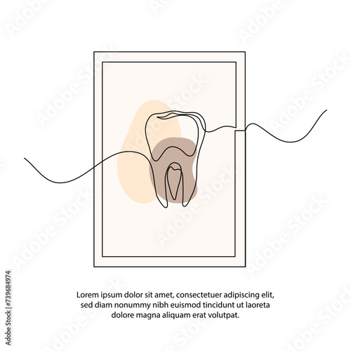 One line dental care clinic poster drawing with frame. Abstract minimal continuous line wall decor.