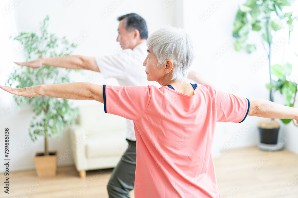 Fototapeta premium ヨガをするシニア男女