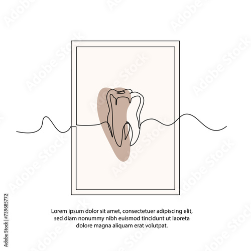  line dental care clinic poster drawing with frame. Abstract minimal continuous line wall decor.