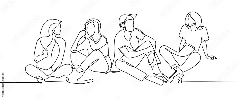 Friends Group Continuous One Line Drawing. People Talking Minimalistic Black Lines Drawing on White Background. Friends Group Line Art Abstract Drawing. Vector Illustration Friends Group Continuous One Line Drawing. People Talking Minimalistic Black Lines Drawing on White Background. Friends Group Line Art Abstract Drawing. Vector Illustration