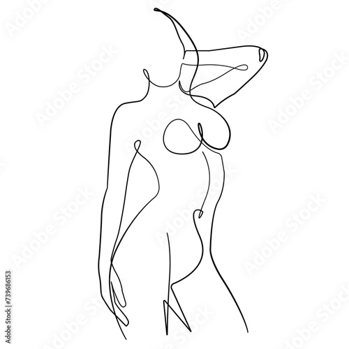 Female Nude Body Continuous One Line Drawing. Woman Body Sketch Line Art Illustration. Female Figure Abstract Minimal Silhouette for Modern Design. Vector EPS 10