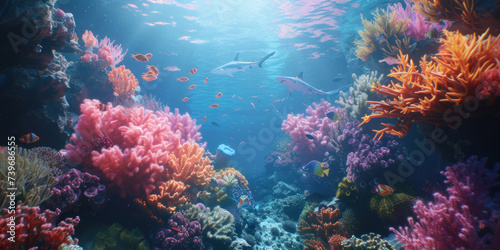 Coral reef and fishes scene underwater world