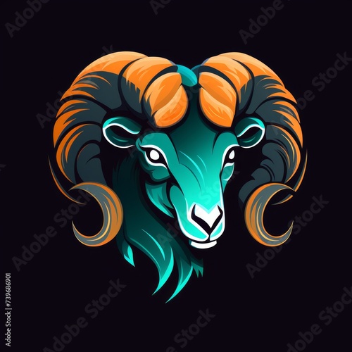 Ram / Sheep Abstract Vibrant Neon Colorful Logo Design on Isolated Black Background - Graphic Design Element