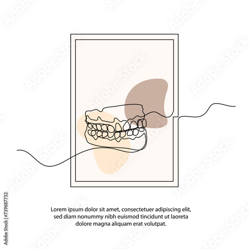 One line dental care clinic poster drawing with frame. Abstract minimal continuous line wall decor