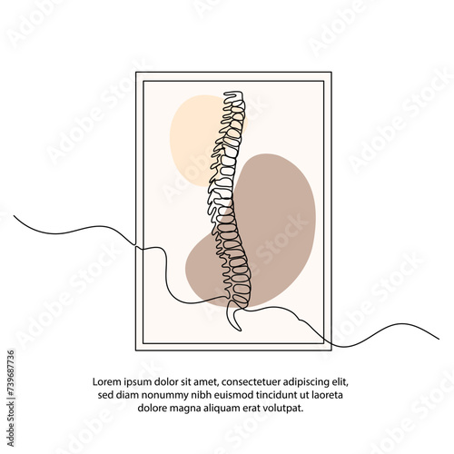 One line spine system poster drawing with frame. Abstract minimal continuous line wall decor