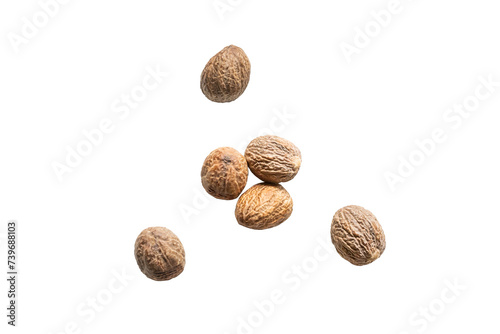 Fotografía Closeup organic whole raw nutmegs isolated on a transparent background without s
