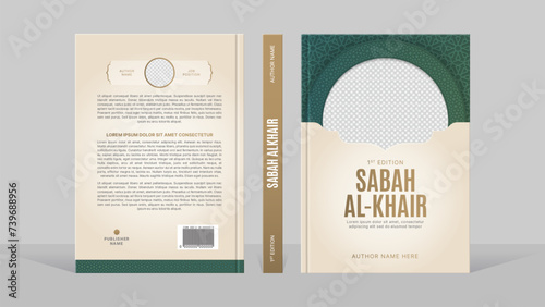 Islamic Arabic Style White and Golden Book Cover Template Design with Arabesque Moroccan Pattern