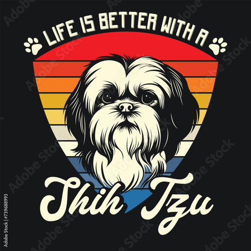 Vintage shih tzu Dog tshirt design vector