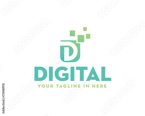 D initial digital pixel data logo icon symbol design template illustration inspiration