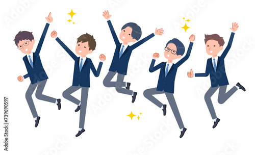 ジャンプする男子学生たち