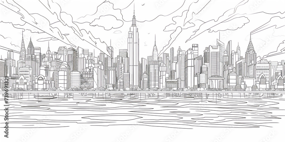 Coloring pages sketch of the city