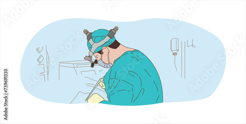 Cartoon flat illustration: a doctor performs an operation. A doctor fights for a person's life. Surgeon, hospital, helping a person.
 Vector image for print, posters, advertising. Background.