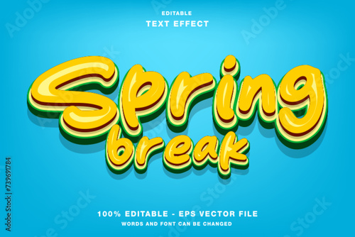 Spring Break Cartoon Editable Text Effect Template Style Premium Vector