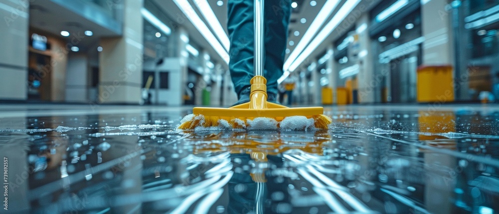 persons, stock picture, and copy space Cleaning the Floors: Mopping an ...