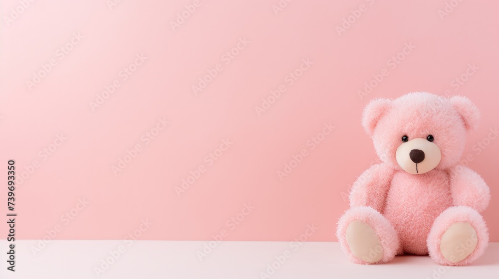 Adorable bear peluche on a pale pink background with copy space. Ai Generated Adorable bear peluche on a pale pink background with copy space. Ai Generated
