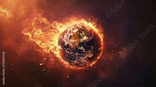 Earth erupts in flames  climate change ignites a global inferno. Space view. Ai Generated