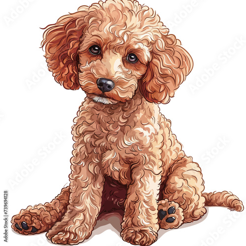 Cute brown poodle puppy. Vector illustration of a dog.