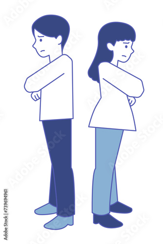 対立して背を向ける男女のシンプルイラスト