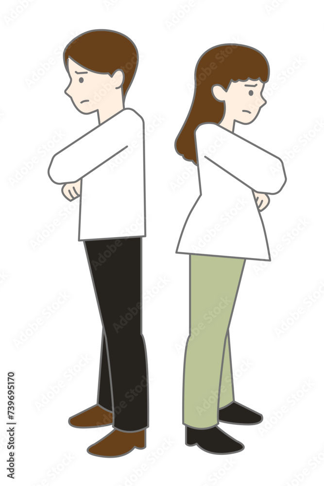 対立して背を向ける男女のシンプルイラスト 対立して背を向ける男女のシンプルイラスト