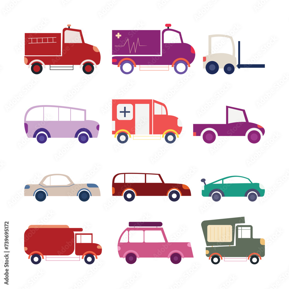 Unique Car With Cartoon Style Design Set Unique Car With Cartoon Style Design Set