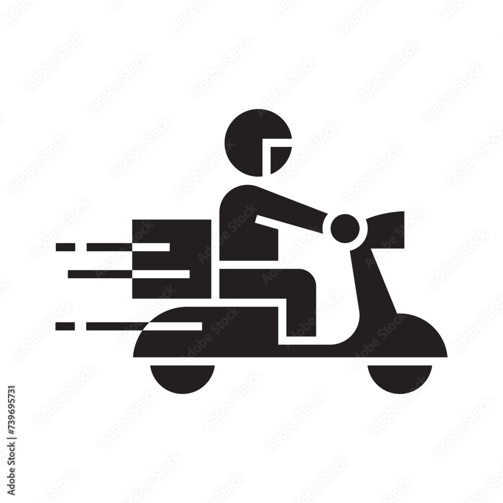 Shipping fast delivery man riding motorcycle icon symbol, Pictogram flat design for apps and websites, Track and trace processing status, Isolated on white background, Vector illustration Shipping fast delivery man riding motorcycle icon symbol, Pictogram flat design for apps and websites, Track and trace processing status, Isolated on white background, Vector illustration