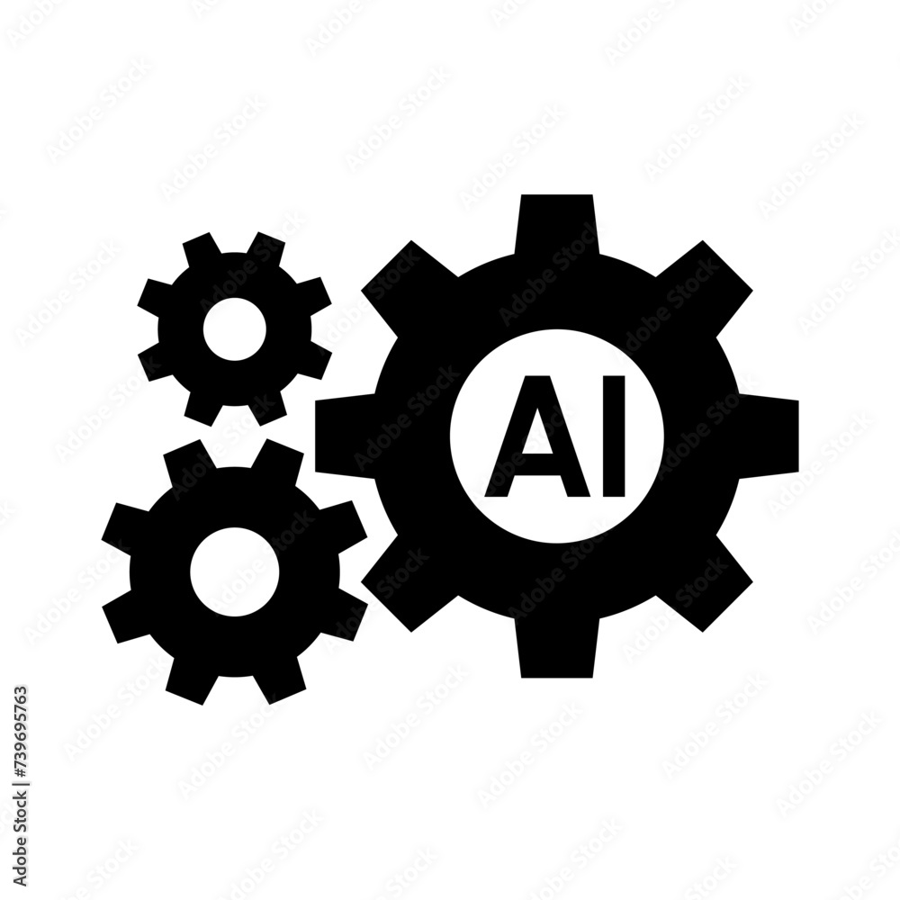 AI gear icon, Cogwheel engineering technological concept, Digital technology, Vector illustration AI gear icon, Cogwheel engineering technological concept, Digital technology, Vector illustration