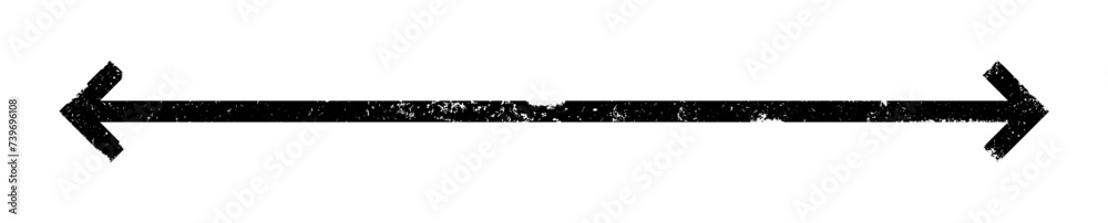 Thin black arrow double pointing. Long, straight-line arrow icon with grunge texture. Graphic illustration for direction symbols, up and down signs. Vector horizontal arrow variation. - obrazy, fototapety, plakaty 