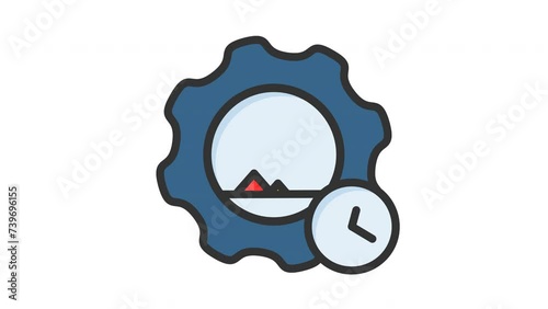 Animated productivity with clock and gearwheel symbolize time on transparent background. Suitable for growth, success, finance, time management concepts in business presentations or designs photo