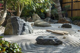 Zen-inspired scenery with stones and sand, fostering meditation