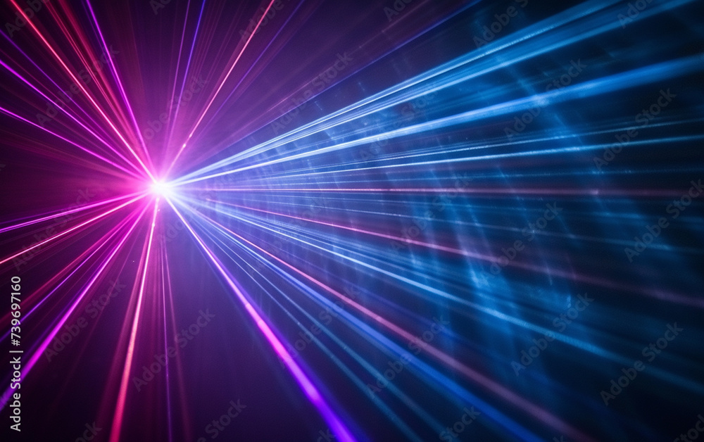 Obraz premium Blue and violet beams of bright laser light shining on black background