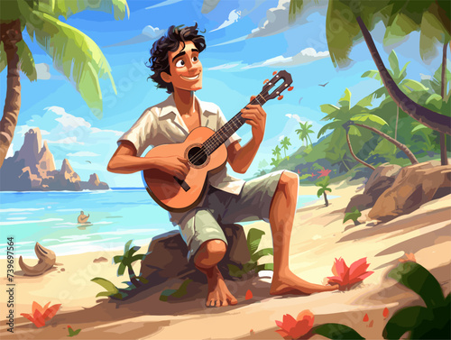 A man plays a guitar and sings a song
