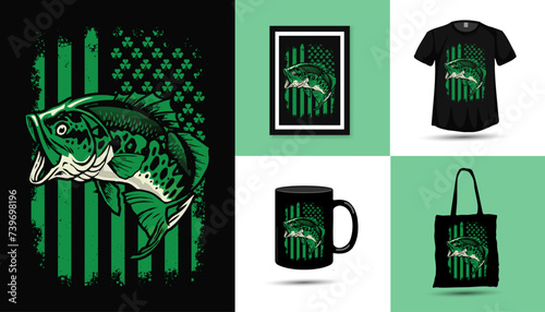 ST Patricks day fishing vintage American flag t-shirt design vector