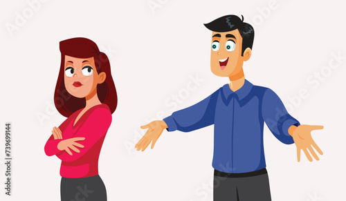 Upset Wife Refusing to Hug Her Husband Vector Cartoon illustration. Unhappy woman not accepting the apologies from her boyfriend 
