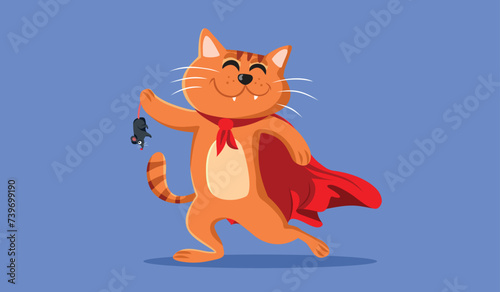 Fotografie, Obraz Superhero Cat Catching a House Mouse Vector Cartoon illustration